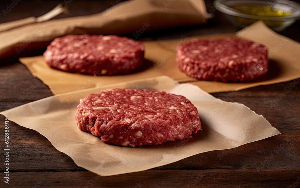 Raw homemade minced beef steak burger generative ai	