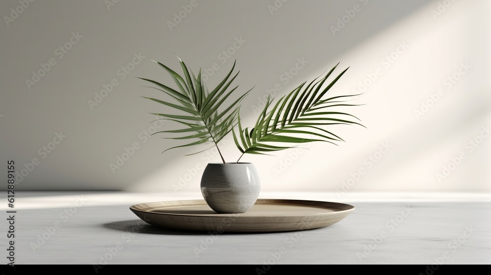Refreshing delight, a minimalist composition of tropical palm leaves. AI generated