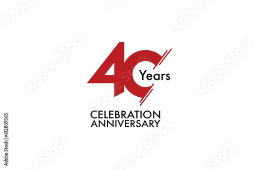 40th, 40 years, 40 year anniversary with red color isolated on white background, vector design for celebration vector photo