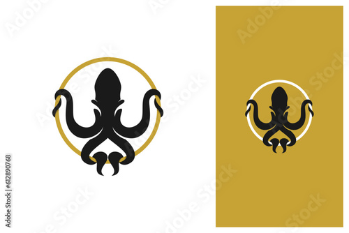 octopus or kraken hanging on a golden circle