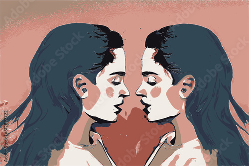 Lesbian couple wedding, watercolor vector image for invitation card or poster.