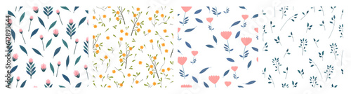 set of floral seamless patterns. hand drawn flowers, leaves and branches © Little J