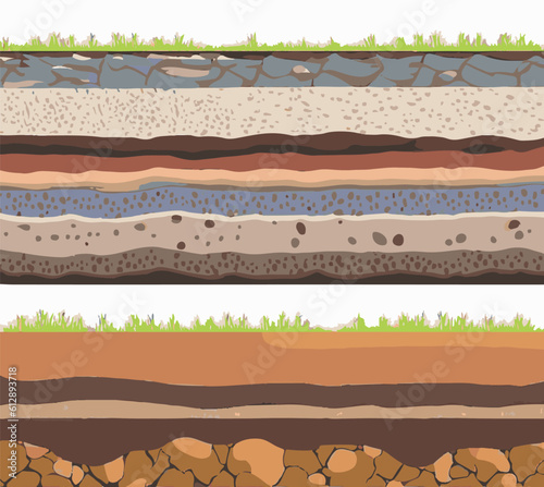 Seamless ground cross sections,layers under earth underground textures set. vector illustrations