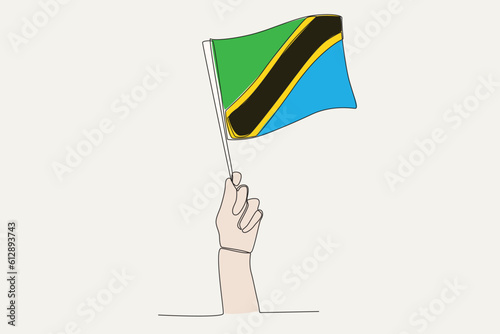 A hand raised the Tanzania flag. Flag one-line drawing