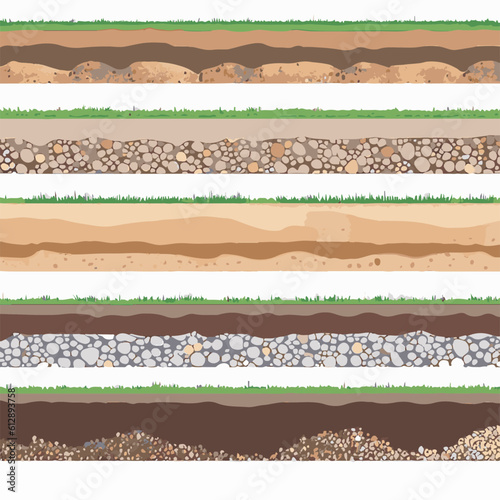 Seamless ground cross sections,layers under earth underground textures set. vector illustrations