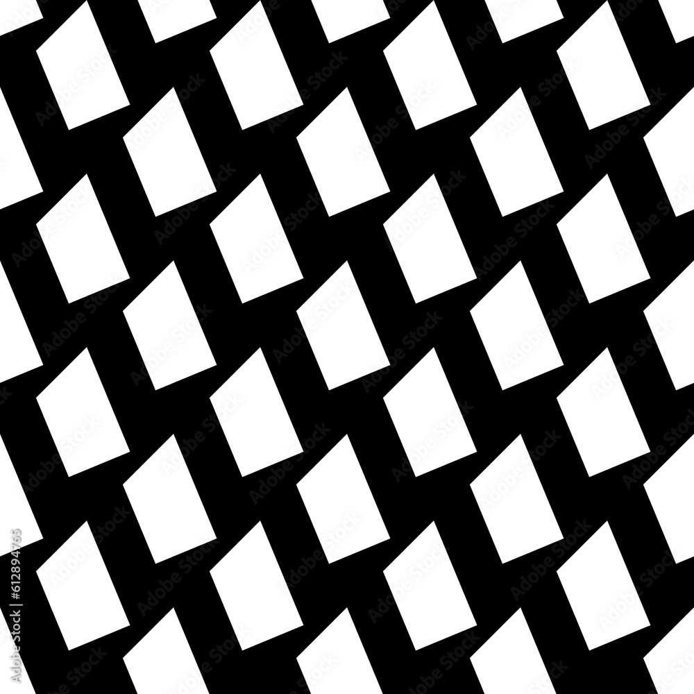Repeated white slanted shapes on black background. Seamless surface pattern design with polygons ornament. Quadrangular blocks wallpaper. Jagged checks motif. Digital paper, print. Checkered vector. Repeated white slanted shapes on black background. Seamless surface pattern design with polygons ornament. Quadrangular blocks wallpaper. Jagged checks motif. Digital paper, print. Checkered vector.