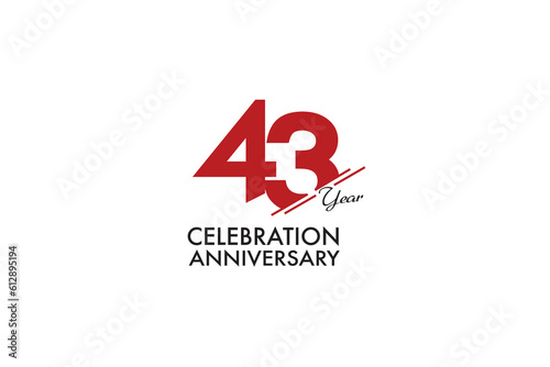 43rd, 43 years, 43 year anniversary with red color isolated on white background, vector design for celebration vector
