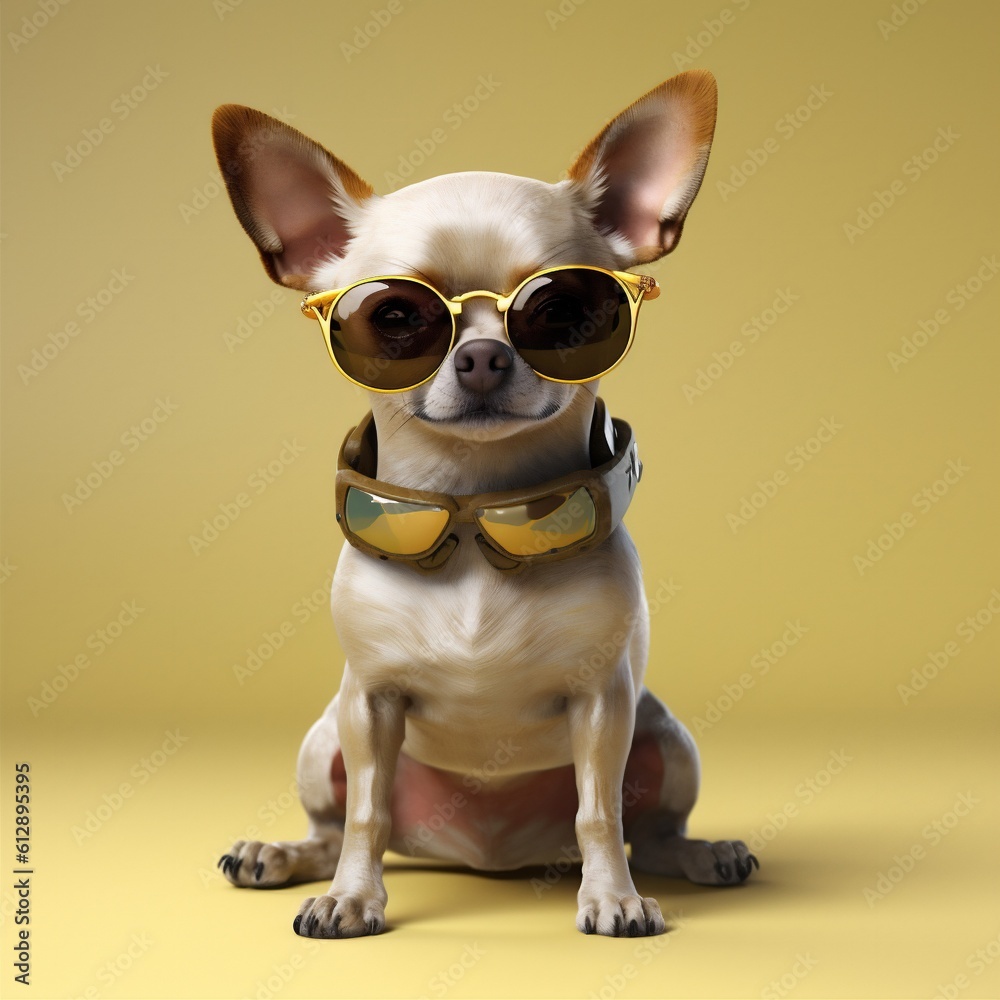dog animal glasses background copy portrait pet cute yellow chihuahua puppy space. Generative AI.