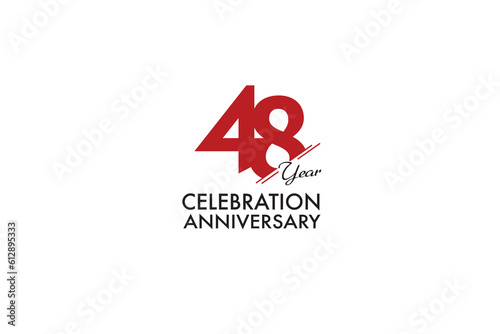 48th, 48 years, 48 year anniversary with red color isolated on white background, vector design for celebration vector