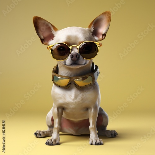 dog animal glasses background copy portrait pet cute yellow chihuahua puppy space. Generative AI. © SHOTPRIME STUDIO