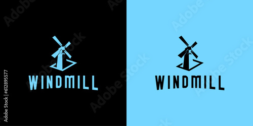 windmill farming Landscape natural garden village retro vintage logo design