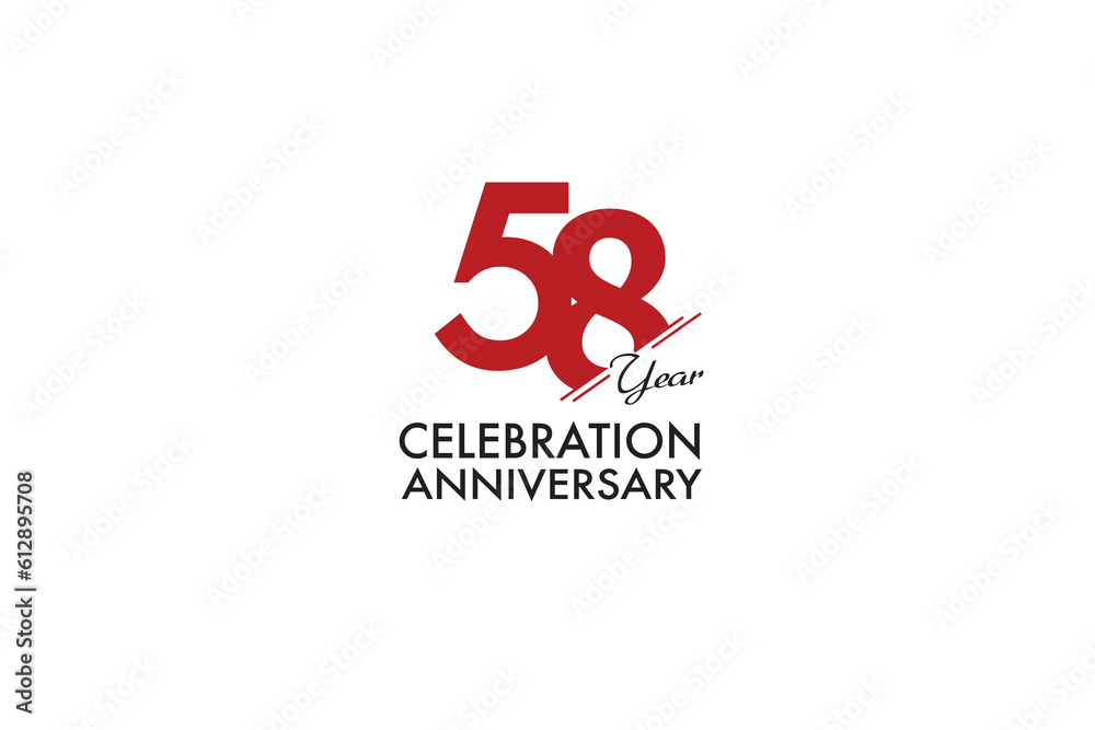 58th, 58 years, 58 year anniversary with red color isolated on white