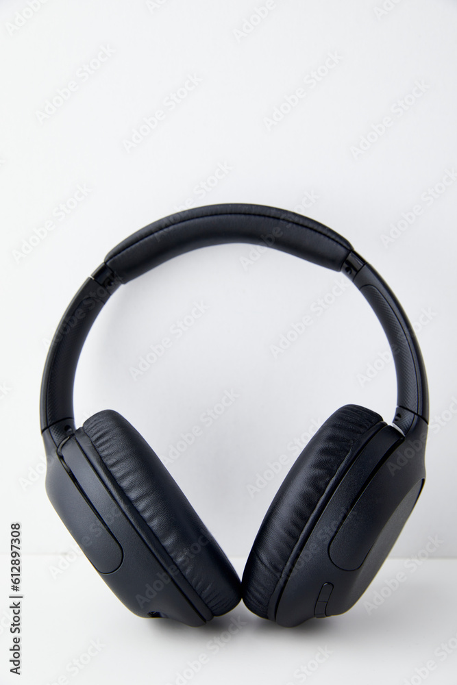 Black Wireless Headphones in Studio - Stock Photos. Black Wireless Headphones in Studio - Stock Photos.