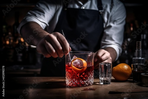 Experto camarero creando exquisito cóctel con destreza y estilo