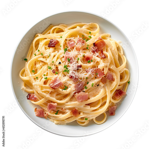 Plate of Carbonara Pasta with Bacon on a Transparent Background. Generative AI photo