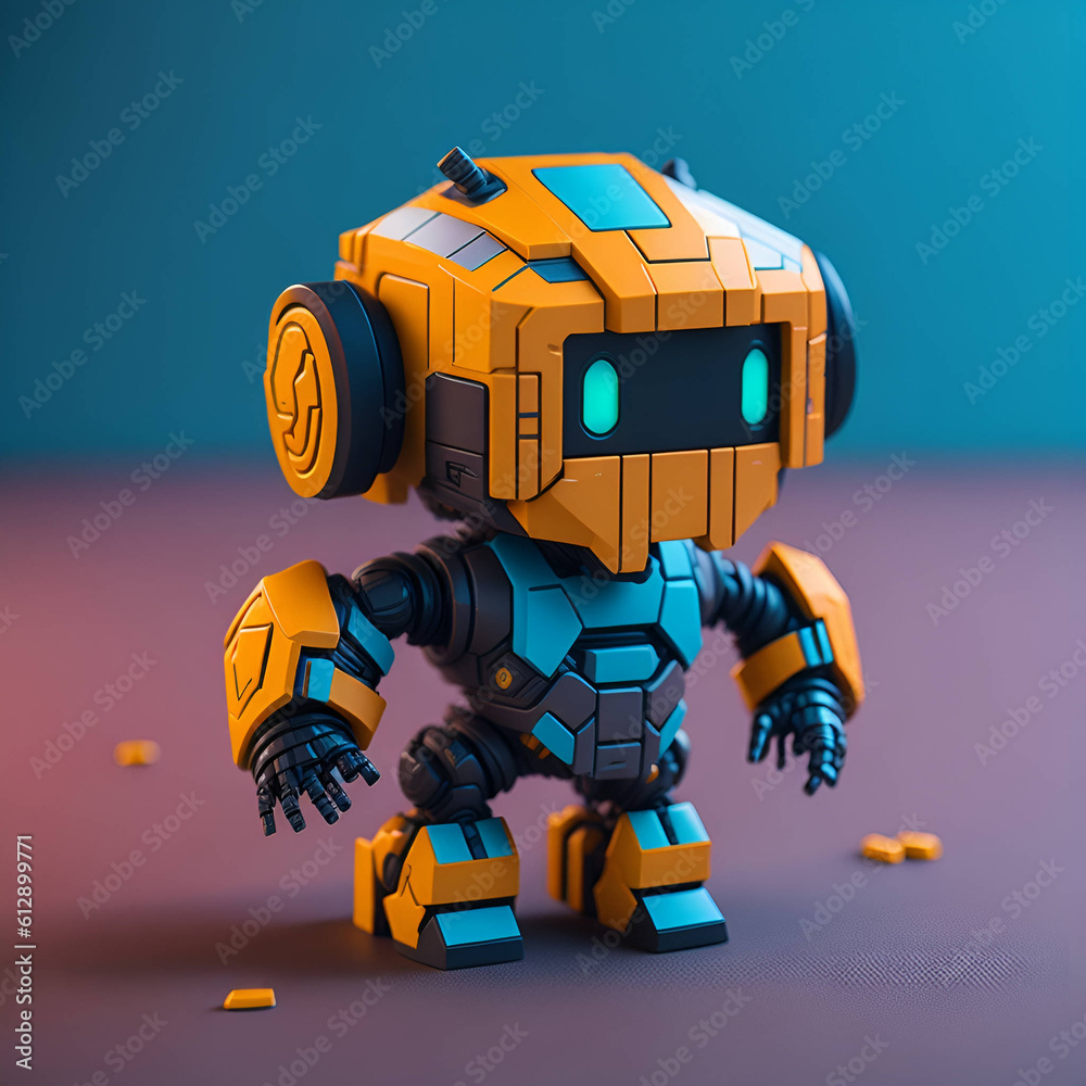 Tiny cute isometric cyberpunk robot figure character Tiny cute isometric cyberpunk robot figure character