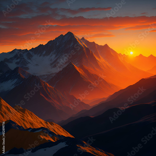 Beautiful sunset with mountain