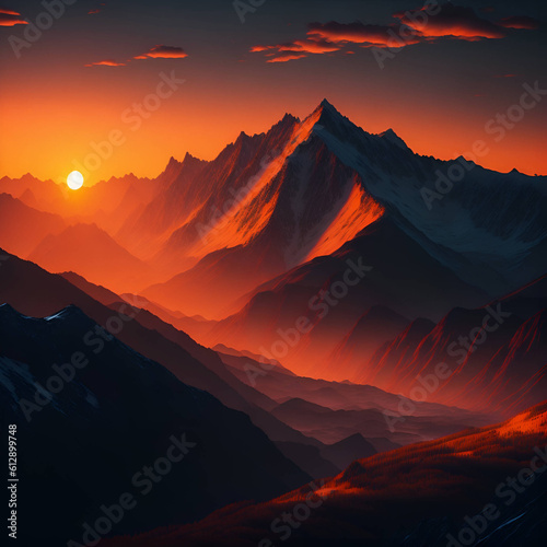 Beautiful sunset with mountain