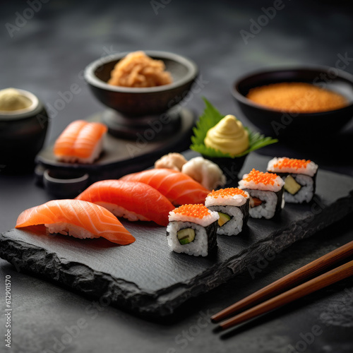 plato con sushi variado, ilustracion de ia generativa