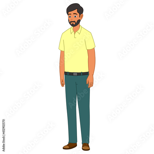 Vector indian young character with beard, beard man, young character, standing pose, young father