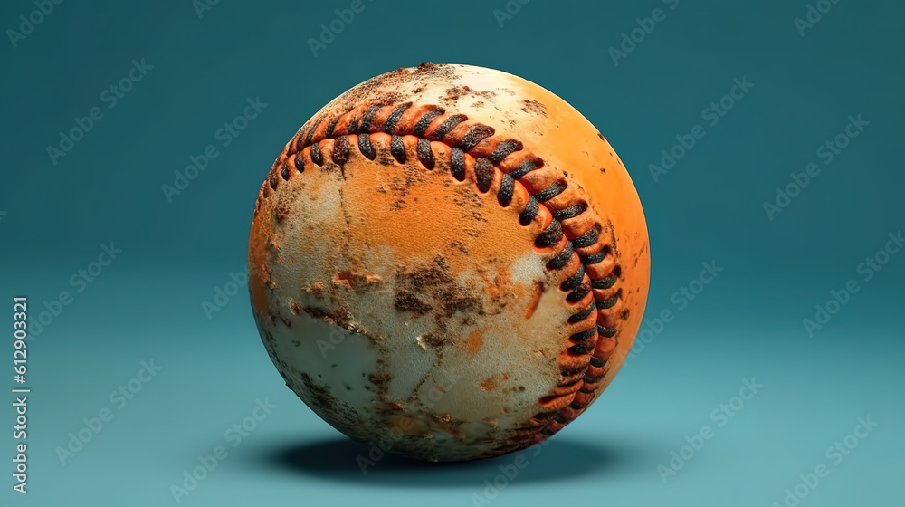 Baseball ball lying on the baseball field. Generative ai