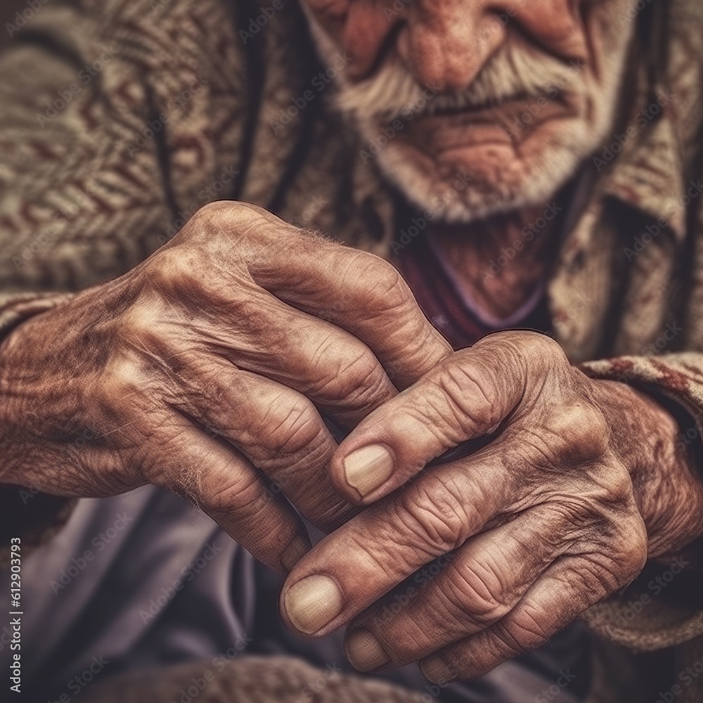 Fototapeta premium Close up of male wrinkled hands. Generative AI