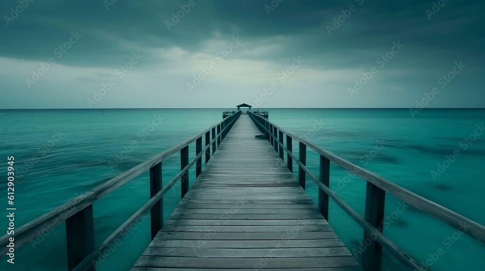 wooden pier in the sea, generative Ai 