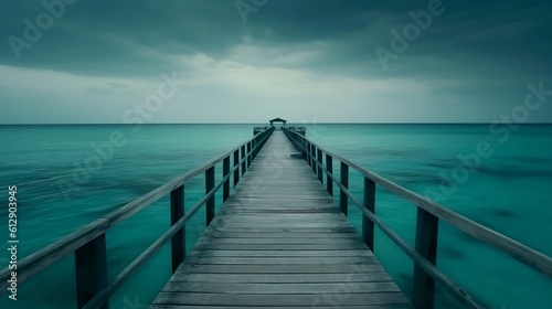 wooden pier in the sea, generative Ai 
