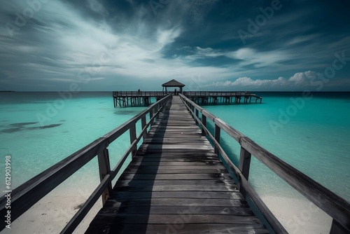 wooden pier on the sea  generative Ai 