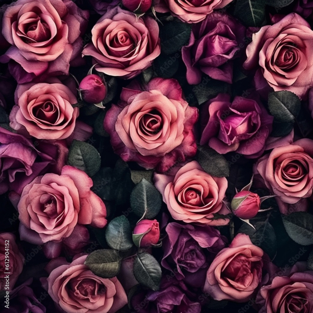 Obraz premium Illustration. Floral background, abstract roses, flowers. Generative AI. The dark key.