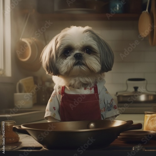 dog cooking  in the kitchen . Created using generative AI