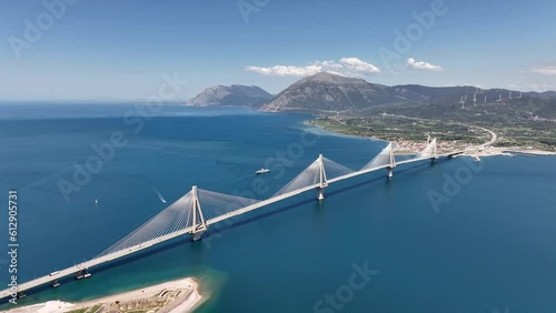 Aerial view of Charilaos Trikoupis Bridge Rio-Antirio in Greece photo