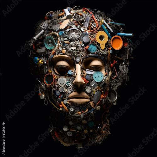 Portrait of a person with a mask. Generated AI