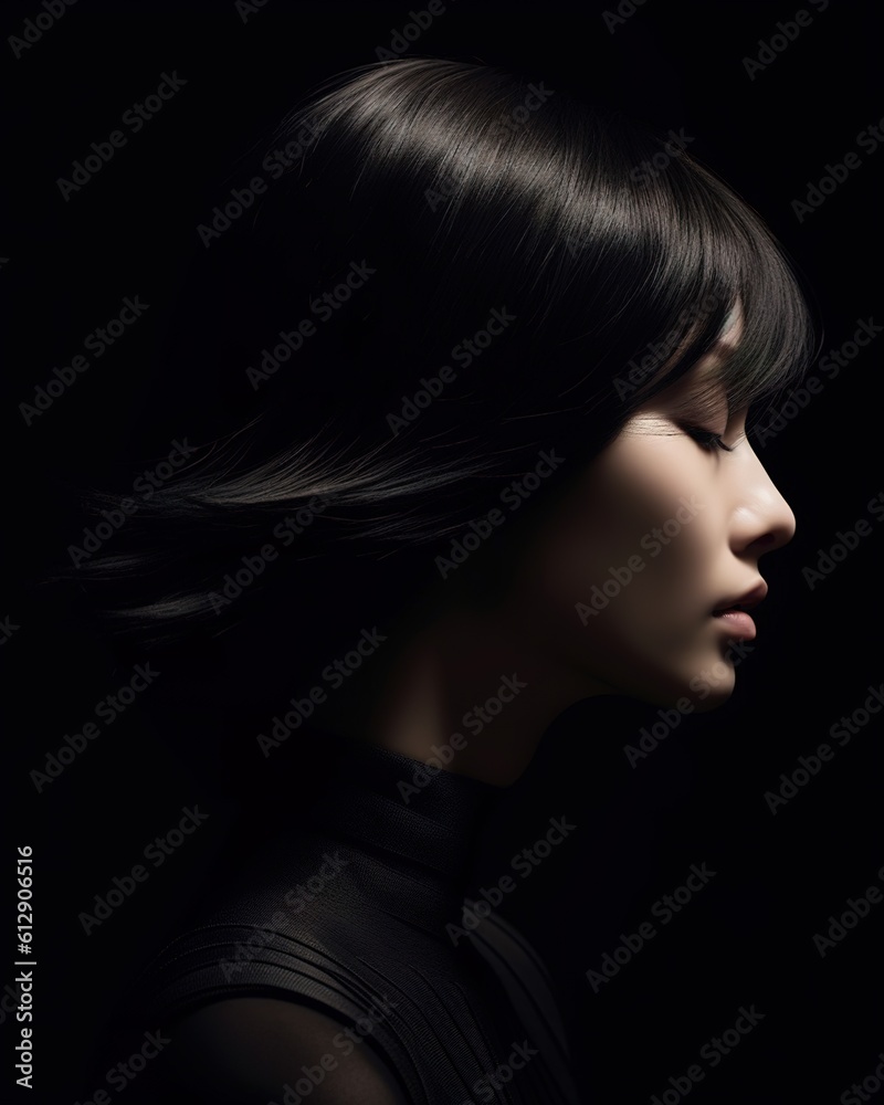 Asia Lady In Black Portrait, Beautiful Posing Asia Lady In Black Portrait, Beautiful Posing