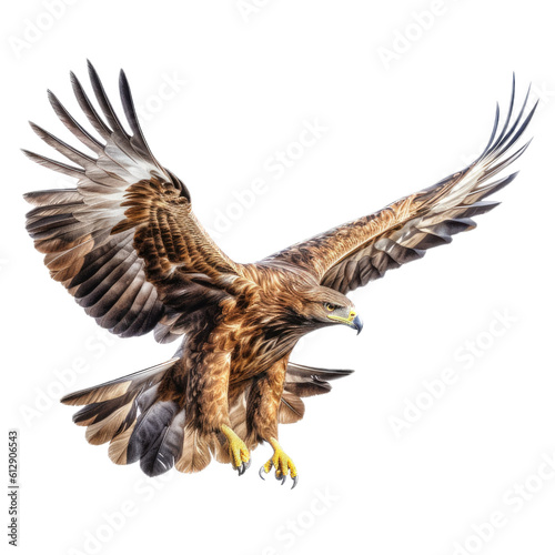 a Golden Eagle in flight in various positions, magnificent Raptor Wildlife-themed, photorealistic illustrations in a PNG, cutout, and isolated. Generative