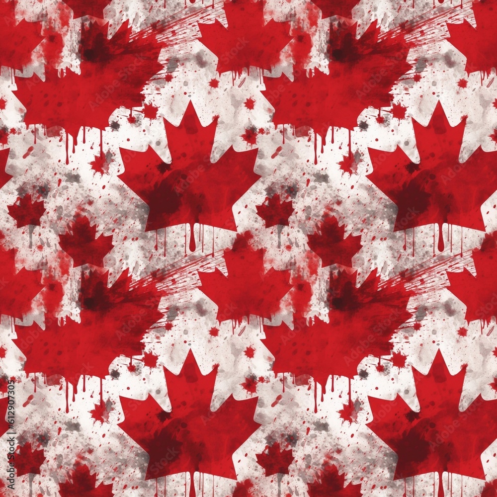 Seamless design. Unique and fashionable Canadian flag design created using high quality inks for long lasting wear, inspired by hipster grunge rock styles