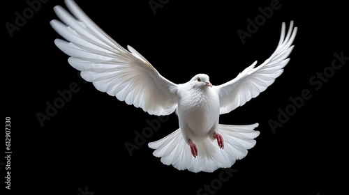 White dove flying isolated on black background and Clipping path. freedom on international day of peace concept © Zelta