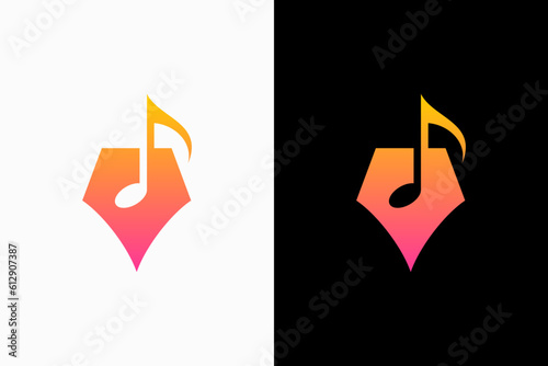 music notes and pen logo vector premium template photo