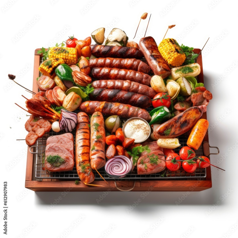 a barbecue with meats and vegetables a barbecue with meats and vegetables