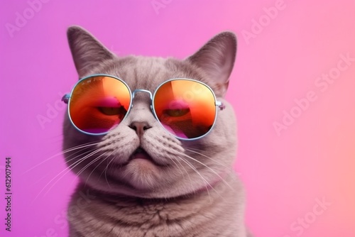 fashion neon animal cute sunglasses pet colourful portrait cat funny. Generative AI.