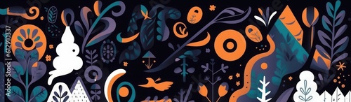 Happy New Year 2023 banner template in Scandinavian folk style. Symbol of 2023 year a black rabbit. Happy Chinese New Year  Generative AI