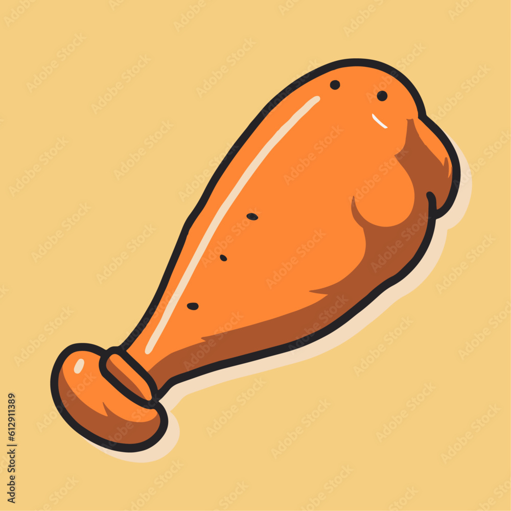Hand Drawn Chicken Drumstick, colorful fast food vector illustration