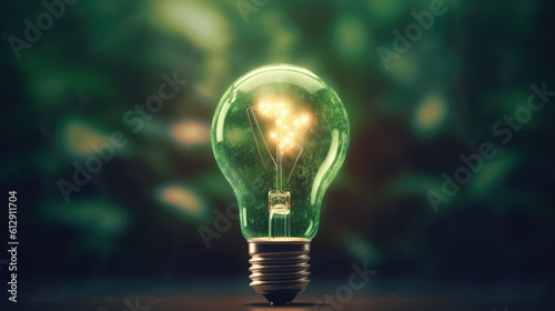 the light bulb that represents green energy for technology environmental friendly renewable energy or clean circular energy concept. sustainable energy sources