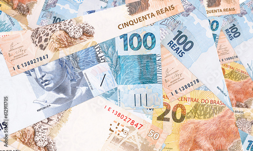 various brazil money banknotes, real banknotes in texture and background photo