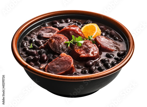 Feijoada in a bowl on transparent background. Generative AI.