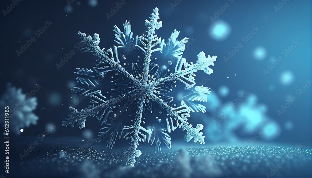 Snowflake on blue background, a blue background with realistic snowflakes for Christmas, Generative AI Snowflake on blue background, a blue background with realistic snowflakes for Christmas, Generative AI