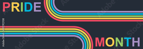 LGBTQ community pride month banner design with rainbow stripes. Vector illustration