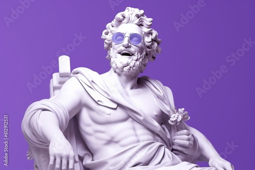 colorful greek god statue smiling, wearing cool sunglasses, ai generated