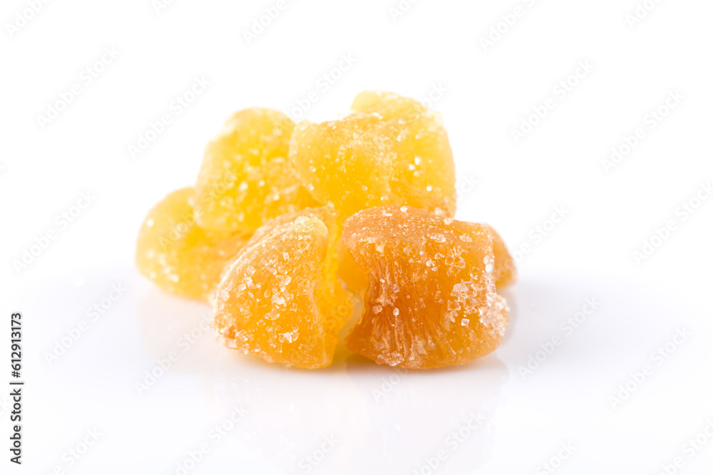 heap of sweat Candied ginger isolated on white heap of sweat Candied ginger isolated on white