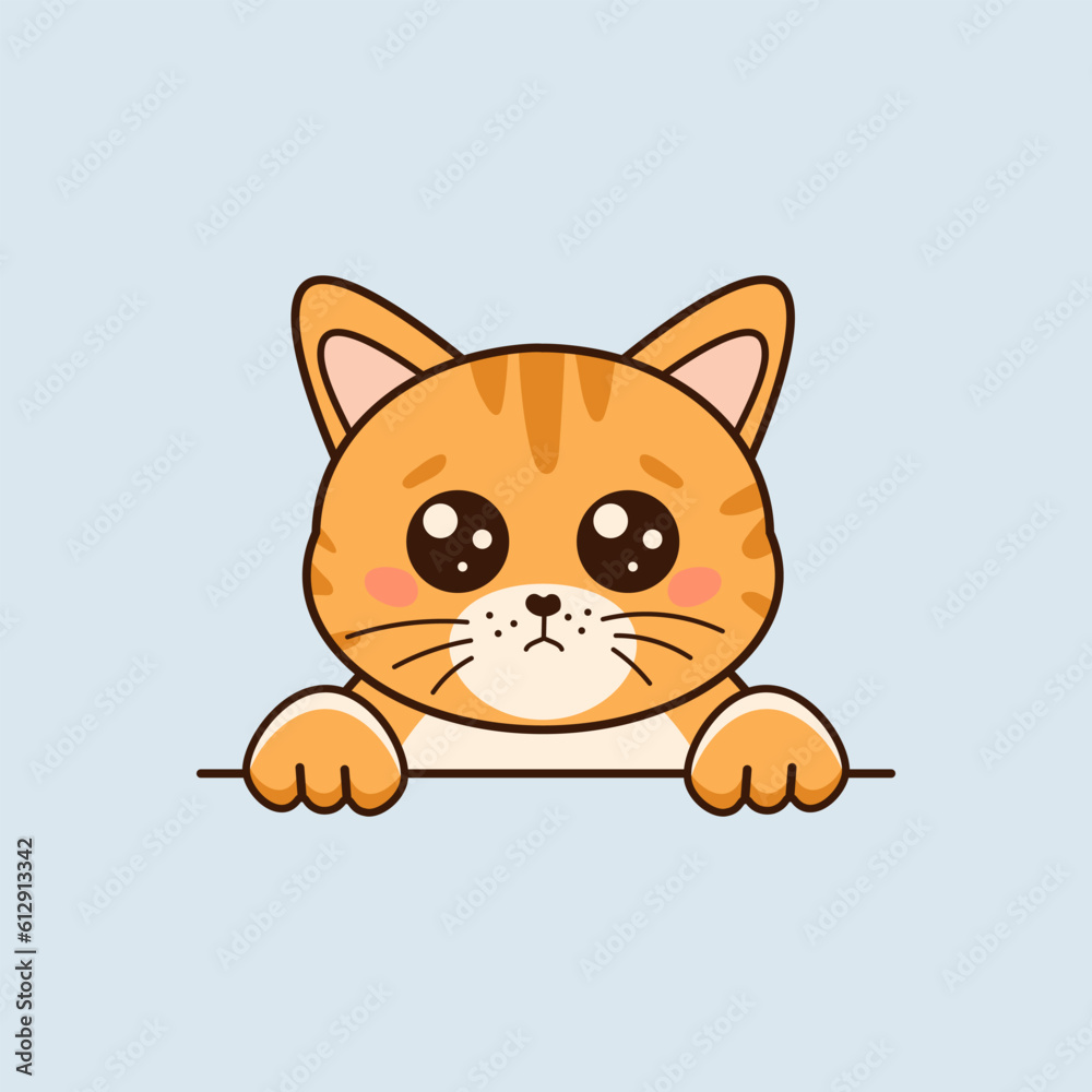 Cute red cat with pleading look in cartoon style. Vector flat illustration Cute red cat with pleading look in cartoon style. Vector flat illustration